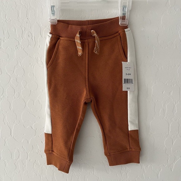 Dip Apparel Boys Color Block Sweatpants, Baby Boy Size 3-6M, Burnt Orange, White - Picture 1 of 3